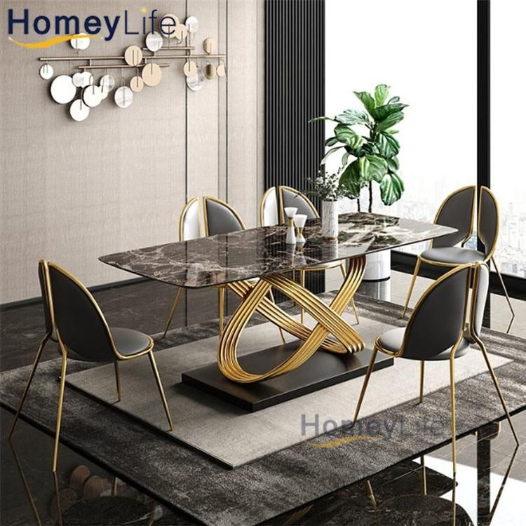 Rectangular Modern Style Marble and Stainless Steel Dining Table