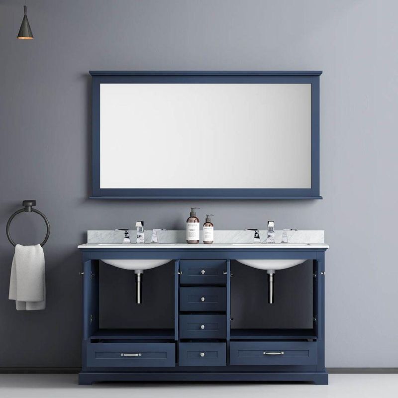 60′ ′ Double Bathroom Cabinet Color Navy Blue with Mirror