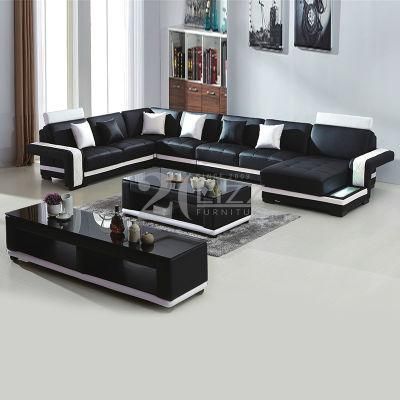 European Modern Living Room Top Grain Genuine Leather Corner U Shape Leisure Sofa