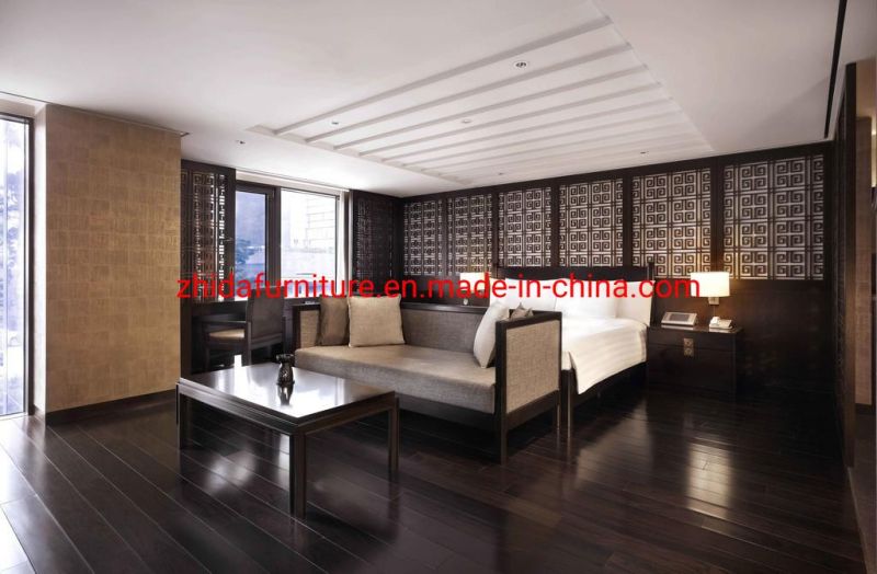 American Style New Design Wholesale High Quality Custom Made 5 Star Commercial Hotel Room Furniture Bedroom Set Wooden King Size Bed with Leisure Sofa