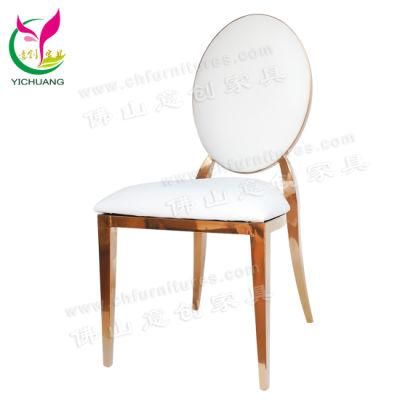 YCX-SS26-01 Comfortable High Density Foam Rsoe Gold Stainless Wedding Chair Round Back