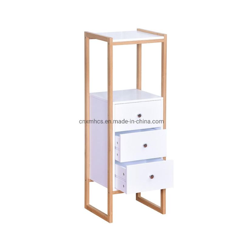 Bamboo Bathroom Storage Shelf Display Rack with 3 Drawer Free Standing Storage Cabinet Wooden Furniture Bathroom Bedroom Kitchen Side End Table