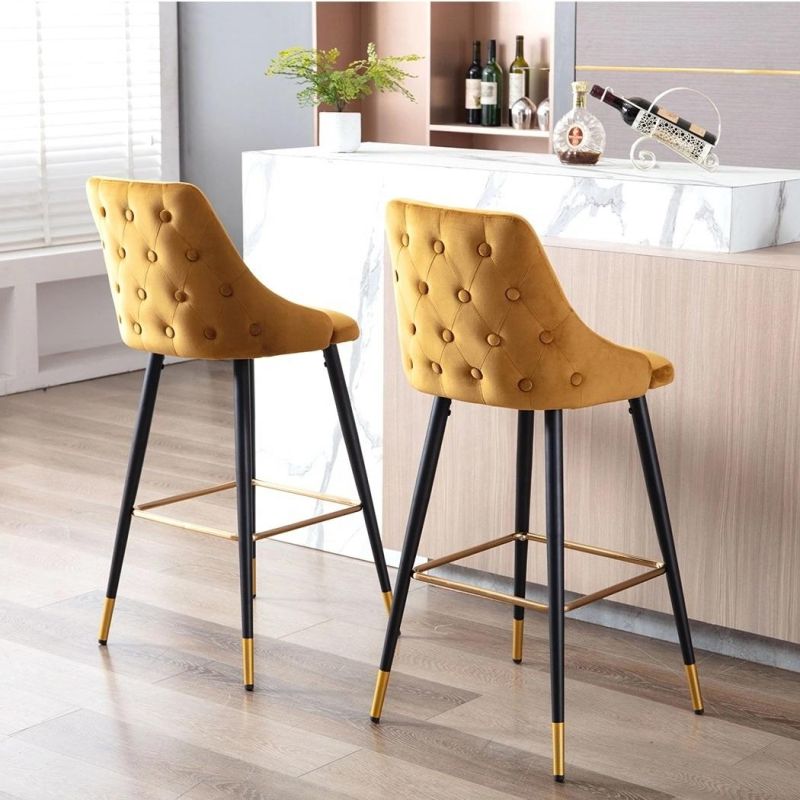 Height Metal Frame Golden Footrest Black White Fabric Bar Stool Chair