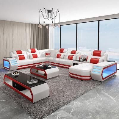 Functional Home Living Room Furniture Leather Smart Sectional Sofa with Colorful LED Lights