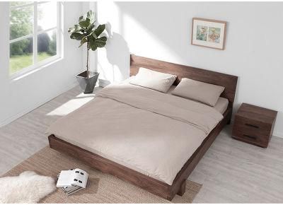 All Solid Wood Double Nordic Japanese Tatami Simple Modern Black Walnut 1.8 Meters Master Bedroom Large Bed 0014