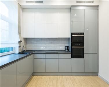Minimalist Design Modular Waterproof L Shaped High Gloss PVC Kitchen Cabinet Furniture