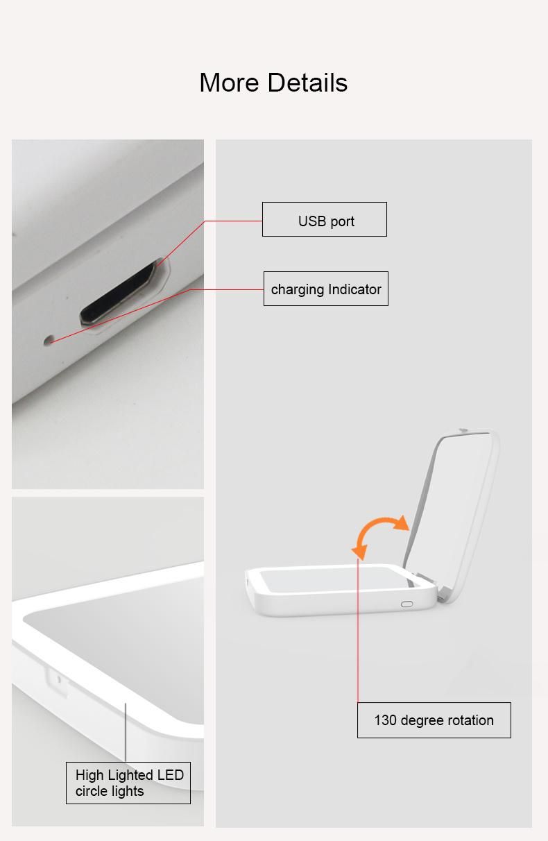 5X Magnifying Square Double Side 1000mAh Battery Lighted LED Compacted Pocket Mirrors