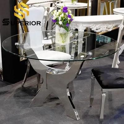 Loft Style Interior Special Metal Chromed Base Glass Dining Table