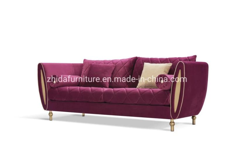 Comtemporary Luxury Home Living Room Red Metal Base Fabric Furniture Sofa Set