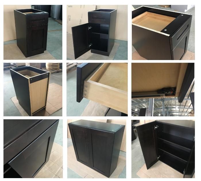 Kd (Flat-Packed) New Solid Wood Customized Dark Kitchen Colored Cabinets for Sale