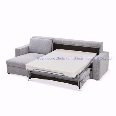 Zhida High Quality Apartment Furniture Living Room Hotel Bedroom Modern Small L Shape Fabric Linen Sofa Bed with Storage