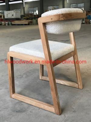 Dining Chair H Style Oak Wood Frame White Fabric Cushion Resteraunt Furniture