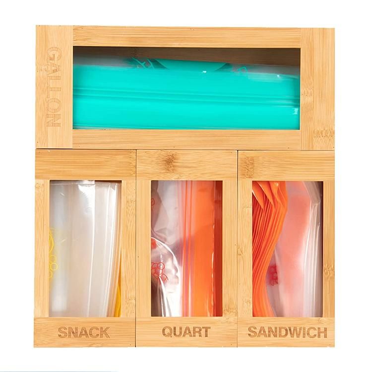 Food Storage Bag Organizer Holders Bamboo Kitchen Cabinet Drawer Organization