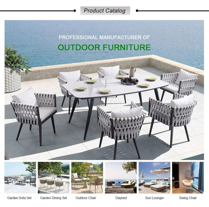 Hotel Modern Restaurant Patio 6 Seater Table with Aluminum Chairs Garden Dining Sets Outdoor Furniture Set