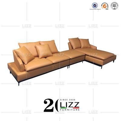 European Simple Style Italian Geniue Leather Sectional Corner Sofa with Metal Leg for Home Hotel Office