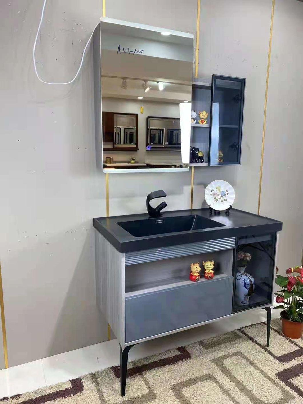 Wave Grey Marble Floor Modern Wooden Hotel Bathroom Furniture