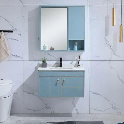 24&quot; Light Blue Floating Bathroom Vanity Cabinet with Side Cabinet &amp; Integral Single Sink