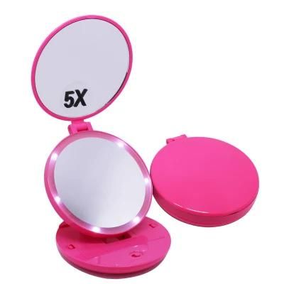 Double Sides Hand Held Compact Pocket Cosmetic Lighted Makeup Mirror