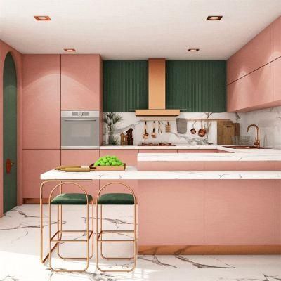 Modern Painting Cabinet Design Small Size High Gloss Lacquer U Shape Pink Kitchen Cabinets for Sale