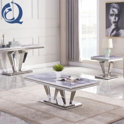 Modern Design Silver and Gold Stainless Steel Coffee Table Living Room Marble and Glass Top Coffee Table