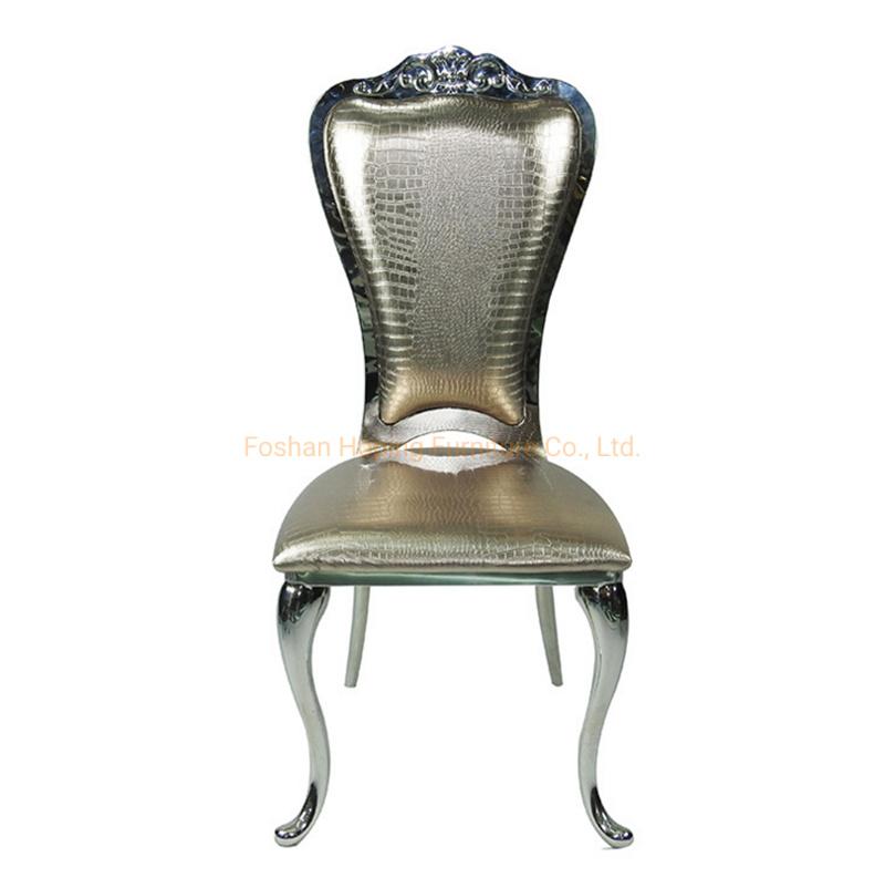 Modern Stainless Steel Wave Back Brown Leather Dining Chair for Event Party Wedding Chair