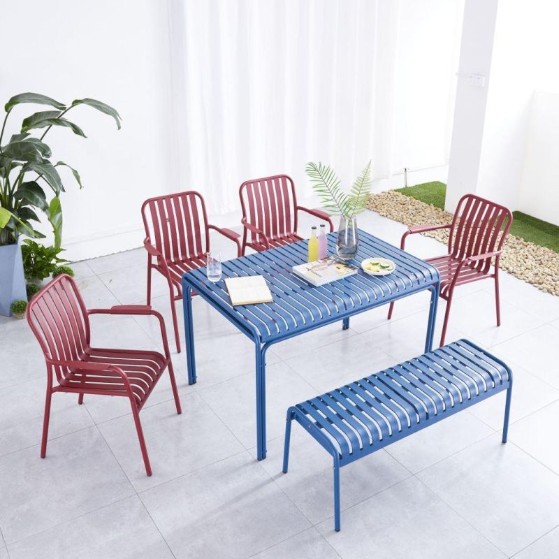6 Person Dining Table Aluminum Slat Top Modern Design Aluminum Outdoor Dining Table Garden Furniture