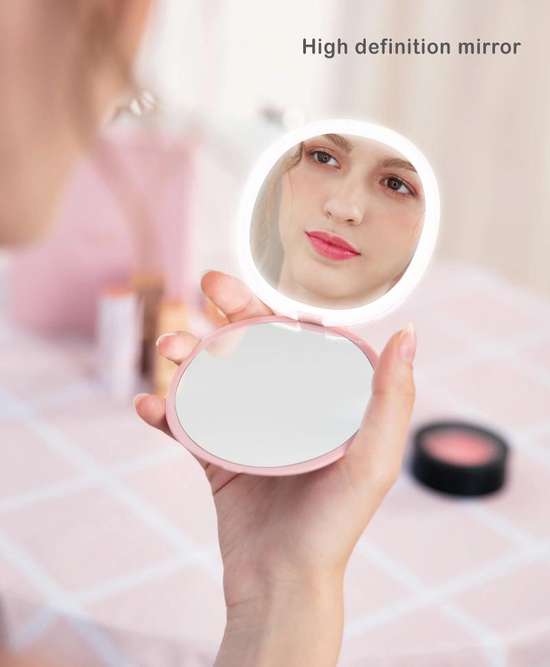 Hot Selling Rechargeable Portable LED Pocket Mirror 3X Magnifying Mirror Round Mirror