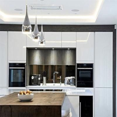 Handleless Light Gray Glossy Storage Modern Kitchen Cabinet
