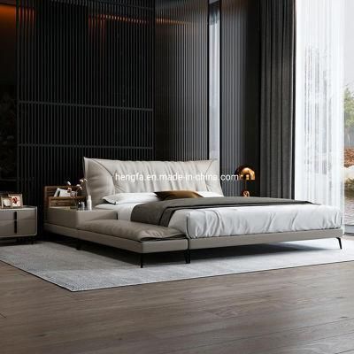 Minimalist Hotel Furniture Luxury Leather King Bed for Bedroom
