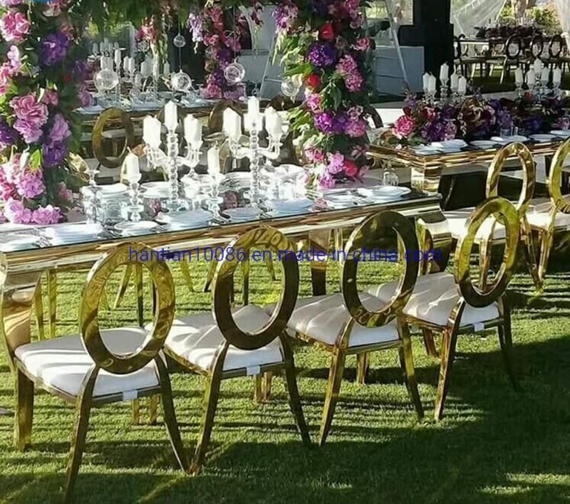 Gold Round Event Tables and Chairs Banquet Hall Decoration Ring Coffee Tables