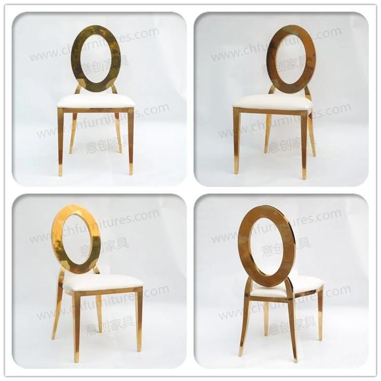 Round Back with Hollow High Quality Dining Room Wedding Gold Stainless Steel Chair Ycx-Ss28