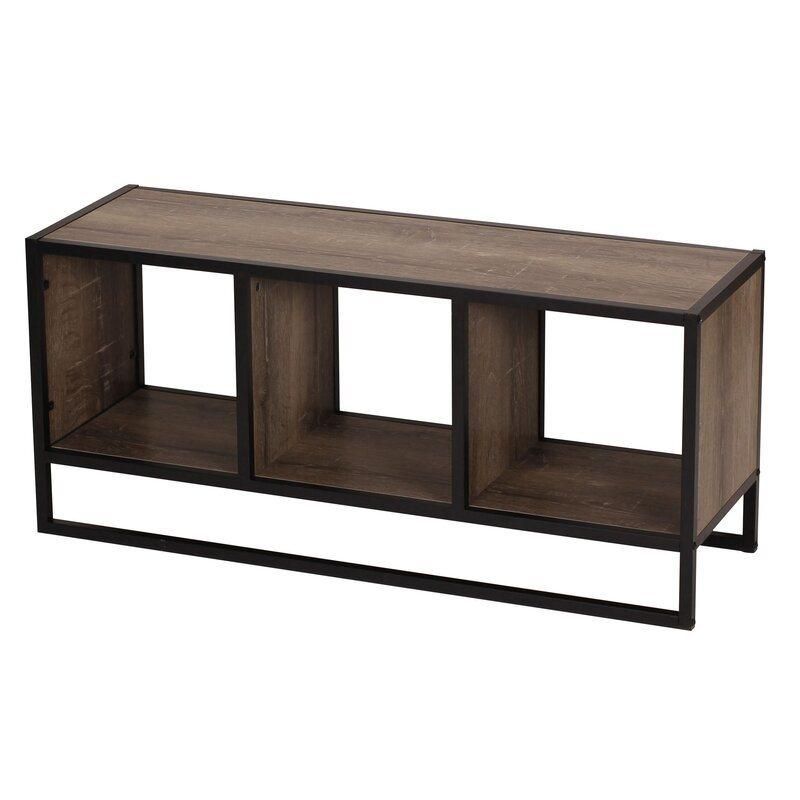 Brown Hollie Coffee Table with Storage Shelf and Metal Frame for Living Room