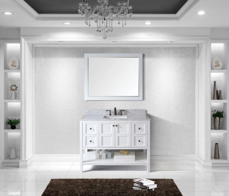 Nordic Style White Floor Solid Wood Bathroom Cabinet with Mirror
