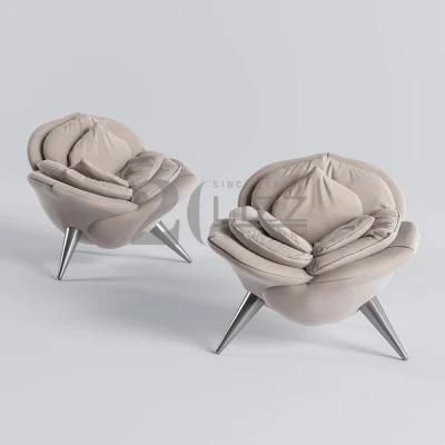 Unique Rose Shape Design Stainless Steel Home Furniture Leisure Velvet Living Room Bedroom Single Chair