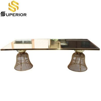 Modern Banquet Wedding Decoration Mirror Temperred Glass Top Dining Table