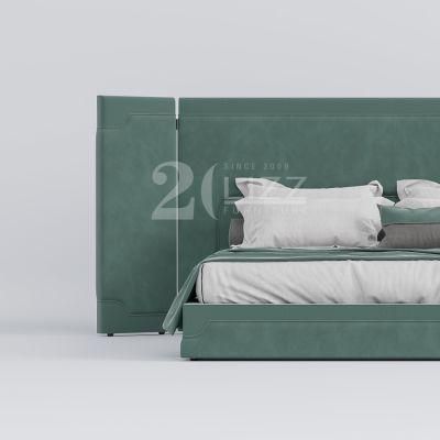 Hotel Bedroom Furniture Modern King Size High Quality Green Velvet Fabric Bed with Headboard