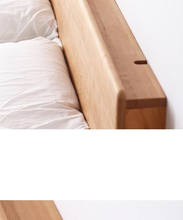 Nordic Solid Wood Double Bed 1.51.8 Meters Cherry Wood Bed Simple Modern Small Apartment Bedroom Solid Wood Bed