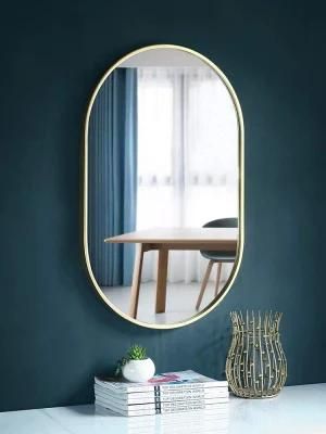 Gold Oval Wall Mirror Modern Vanity Metal Framed Mirror for Home Decoration Luxury Interior Living Room Bathroom Bedroom Salon Hotel
