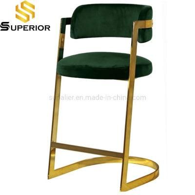 Leisure Style Metal Frame Hotel Furniture Green Velvet Bar Stools