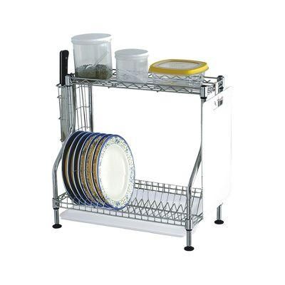 2 Tiers Chrome Wire Adjustable Dish Drying Rack with Drainboard