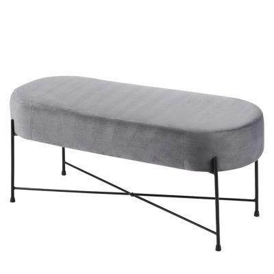 Modern Multifunctional Living Room Furniture Long Velvet Upholstered Footstool Grey Bench Chair with Black Legs