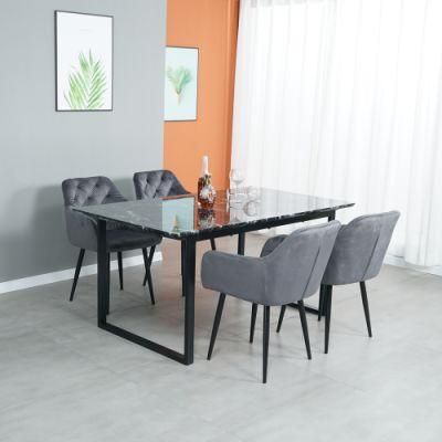 Popular Design Dining Table Metal Frame Marble Paper Top MDF Luxury Dining Table Sets