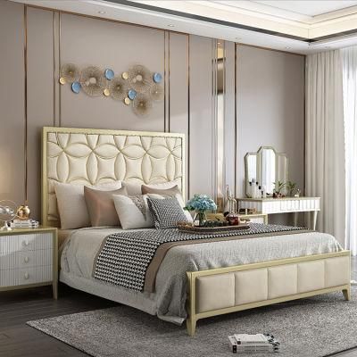 Modern Luxury Home Hotel Beech Wooden Mattress Wall Bedroom Furniture Set King Size Bed
