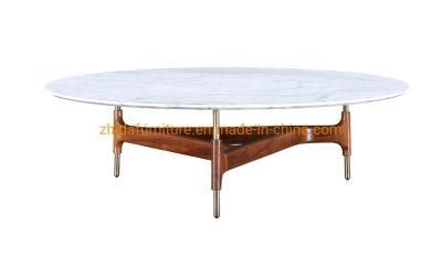 White Marble Wooden Base Coffee Table for Villa Living Room