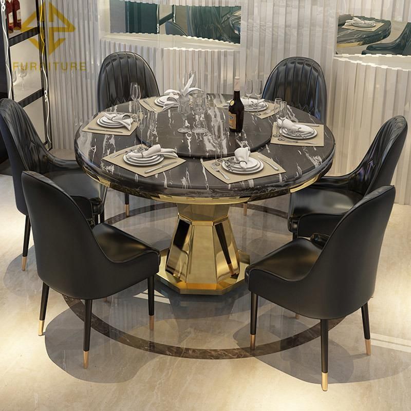 Hot-Selling Round Stainless Steel Frame Marble Top Dining Room Table Sets Home Furniture