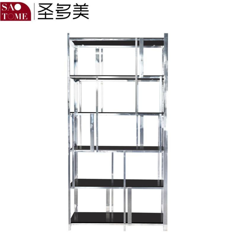 Modern Practical Living Room Study Five Layer Stainless Steel Glass Bookshelf