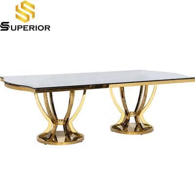 Factory Direct Sells Luxury Gold Rectangle Glass Dining Table