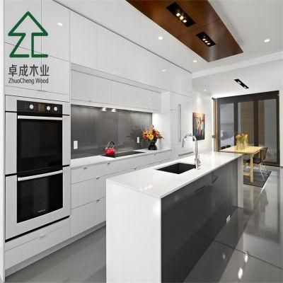 White Hight MDF Faced PVC Kitchen Cabinet with Island