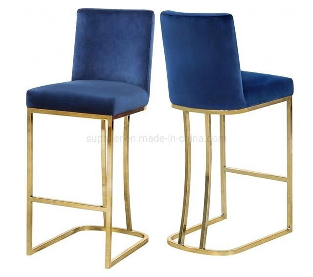 Blue Velvet High Stools Chair for Cafe Bar Table Furniture
