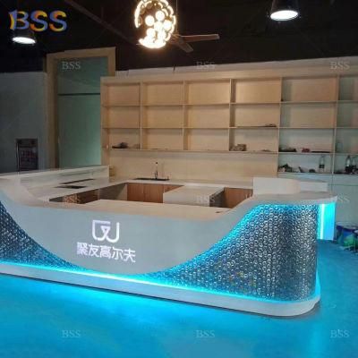 Golf Club Restaurant Glossy White Corian Mosaic Bar Counter